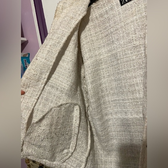 ZARA Off-White Textured Tweed Button-Up Jacket – Size M - Picture 3 of 12